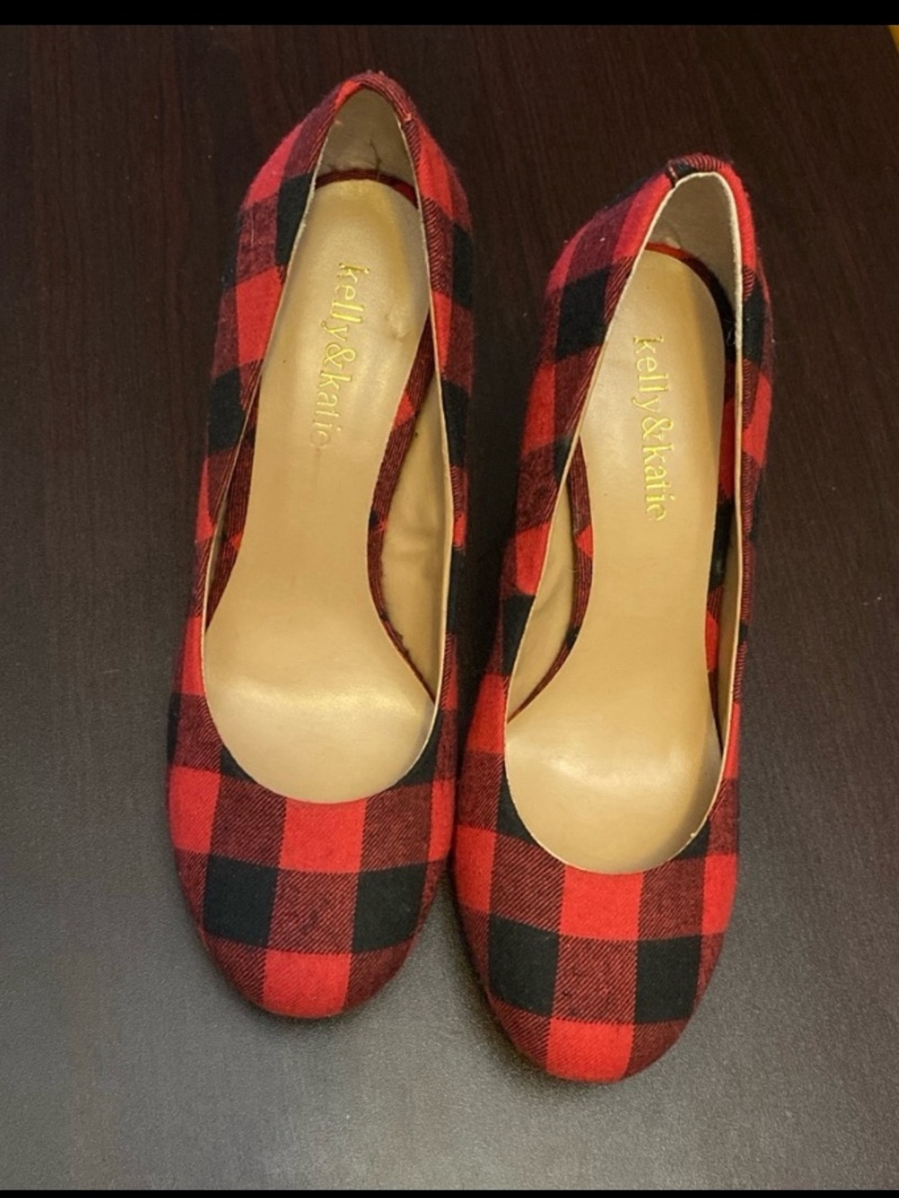 Kelly & Katie Red and Black Plaid High Heel Pumps